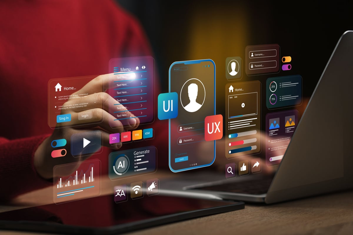 UX/UI design web and application user design concepts with holographic display